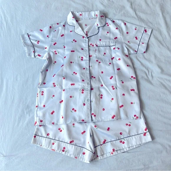 Uniqlo sister brand GU - lounge wear pajama set, light blue with cherries - Picture 2 of 7